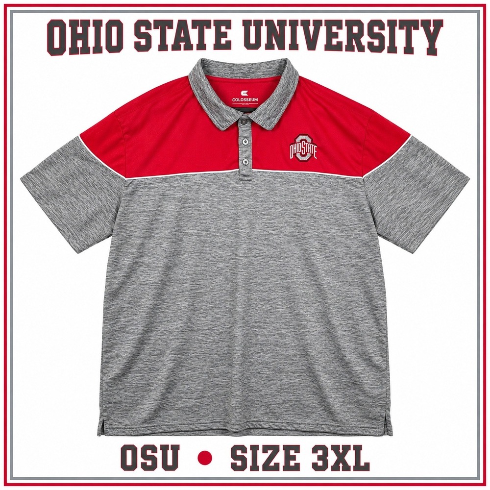 Ohio State Buckeyes Golf Polo Mens 3XL Red Gray Colorblock Performance OSU NCAA